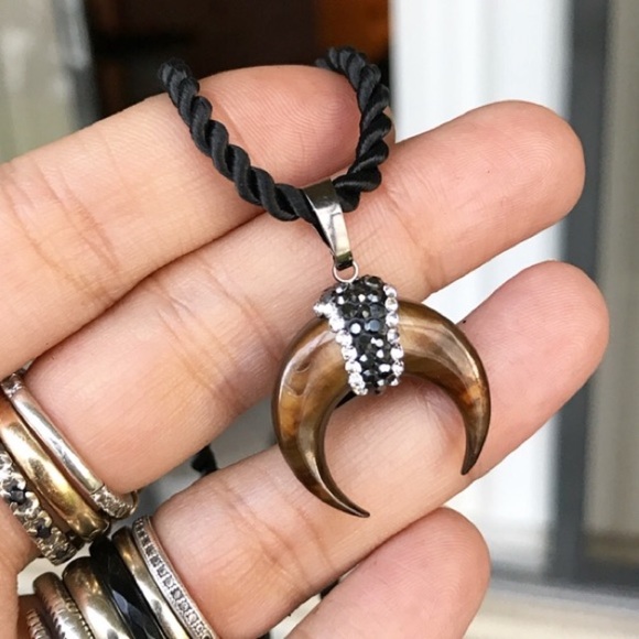 Silverskylight Jewelry - Tiger eye crescent moon horn charm necklace
